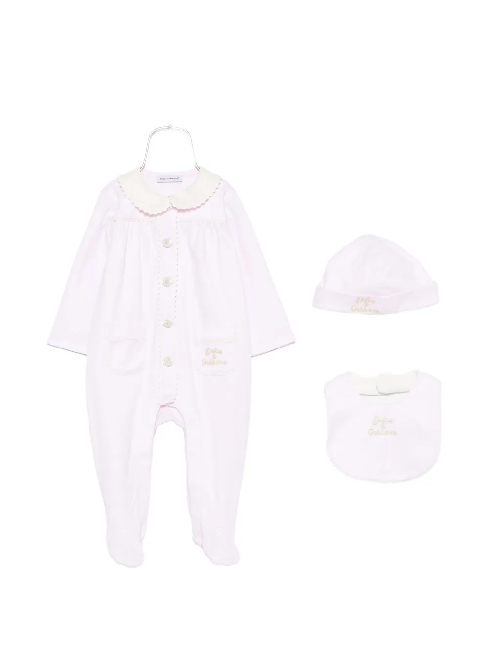 Dolce & Gabbana Kids logo-embroidered scalloped babygrow set - Rosa