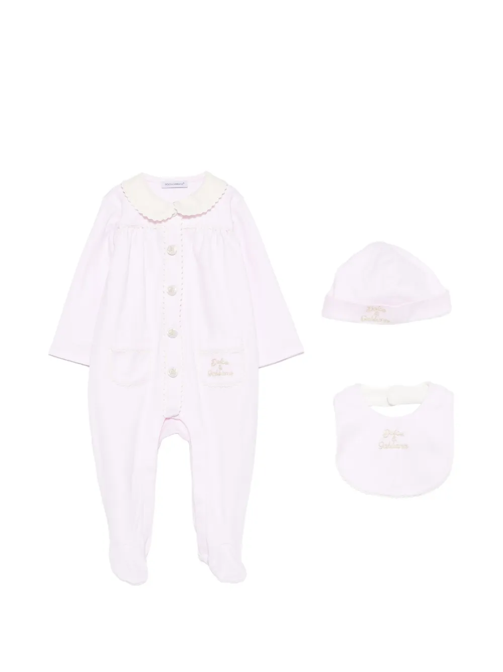 Dolce & Gabbana Kids logo-embroidered scalloped babygrow set - Rosa