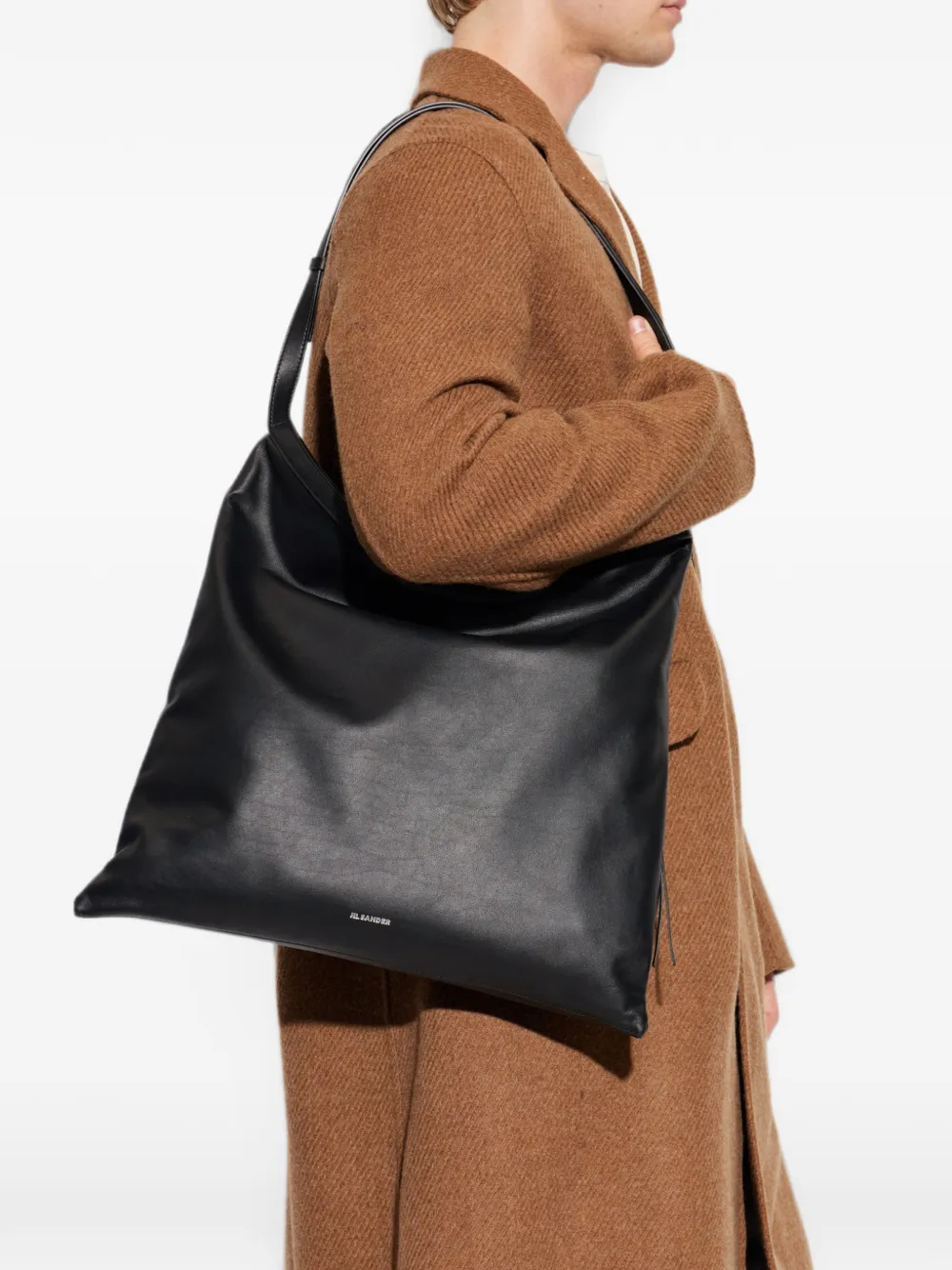 Jil Sander Grote rechthoekige schoudertas met logo-detail Zwart