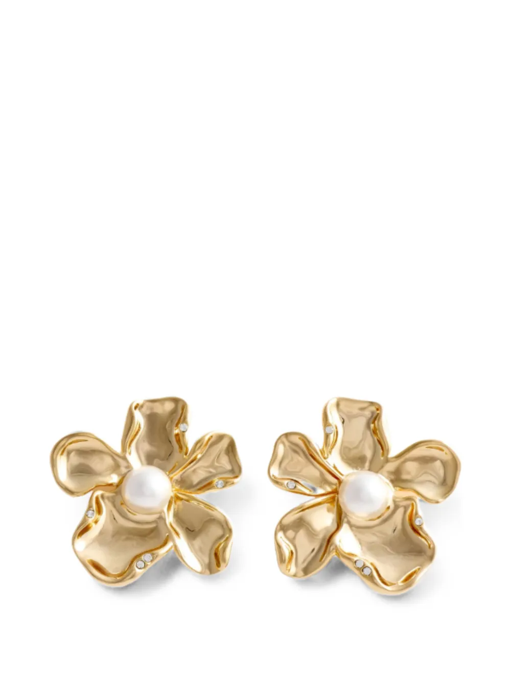 Self-Portrait faux-pearl flower earrings - Oro