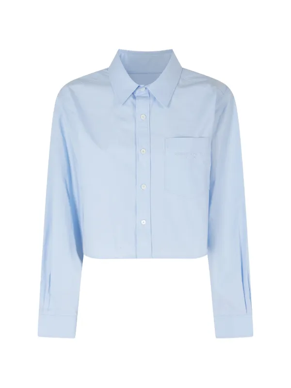 Alexander Wang Embroidered-logo Crop Shirt in Blue