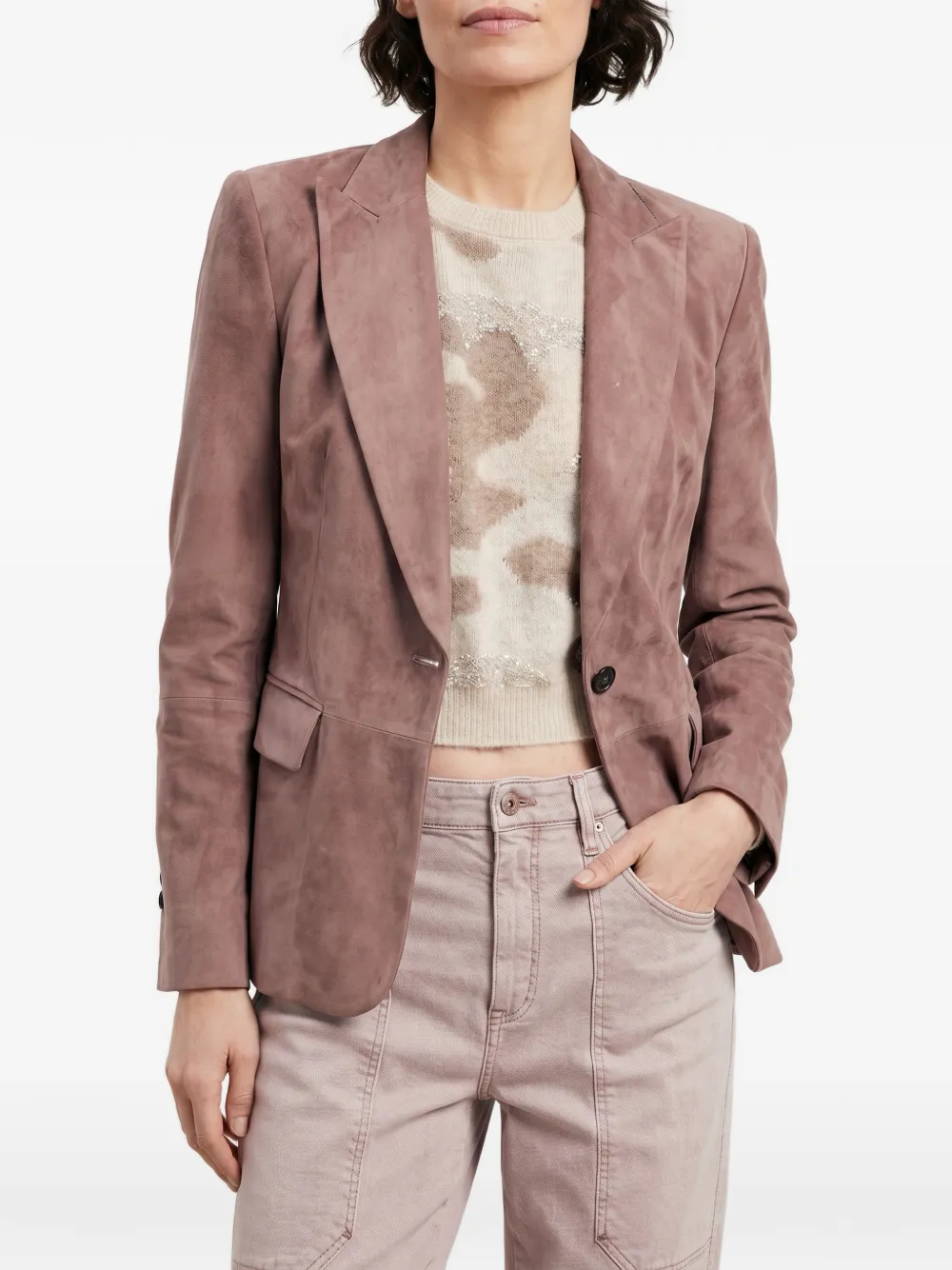 Brunello Cucinelli single-breasted suede blazer - Rosa
