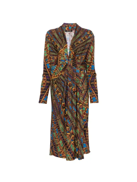 Roberto Cavalli Vintage 2000s abstract-print V-neck midi dress
