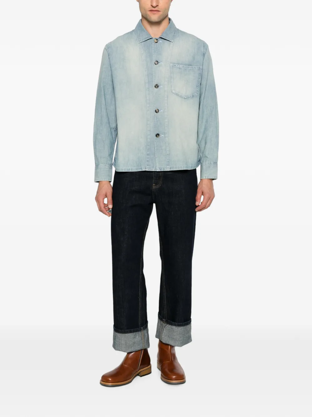 JW Anderson Chambray katoenen overhemd met borstzak en logo-patch Blauw