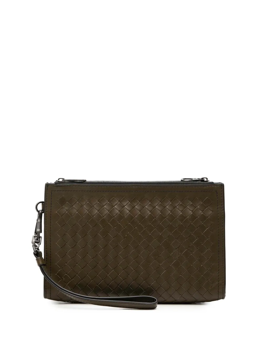 Bottega Veneta Pre-Owned Clutch in nappa con motivo Intrecciato e doppia zip 2012-2026 - Marrone