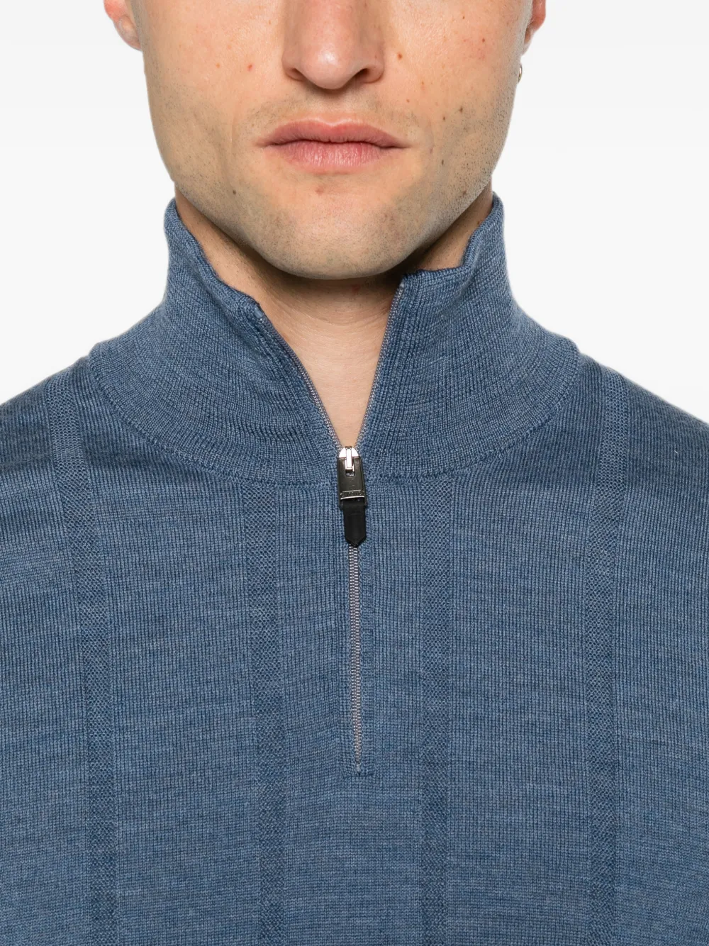 Canali Geribbelde trui met kwartrits Blauw