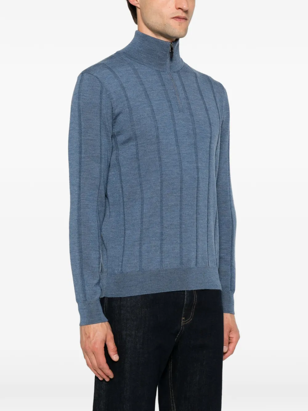 Canali Geribbelde trui met kwartrits Blauw
