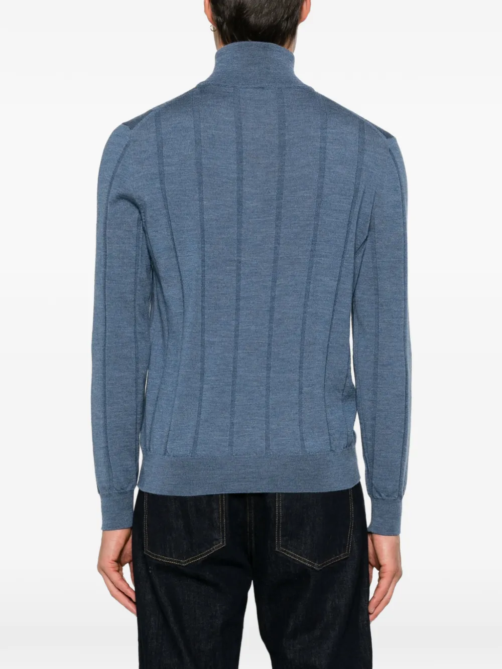Canali Geribbelde trui met kwartrits Blauw
