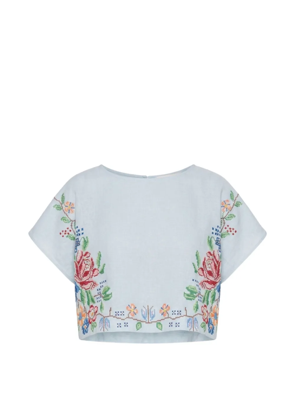 orsina floral-embroidered cropped top - Blu