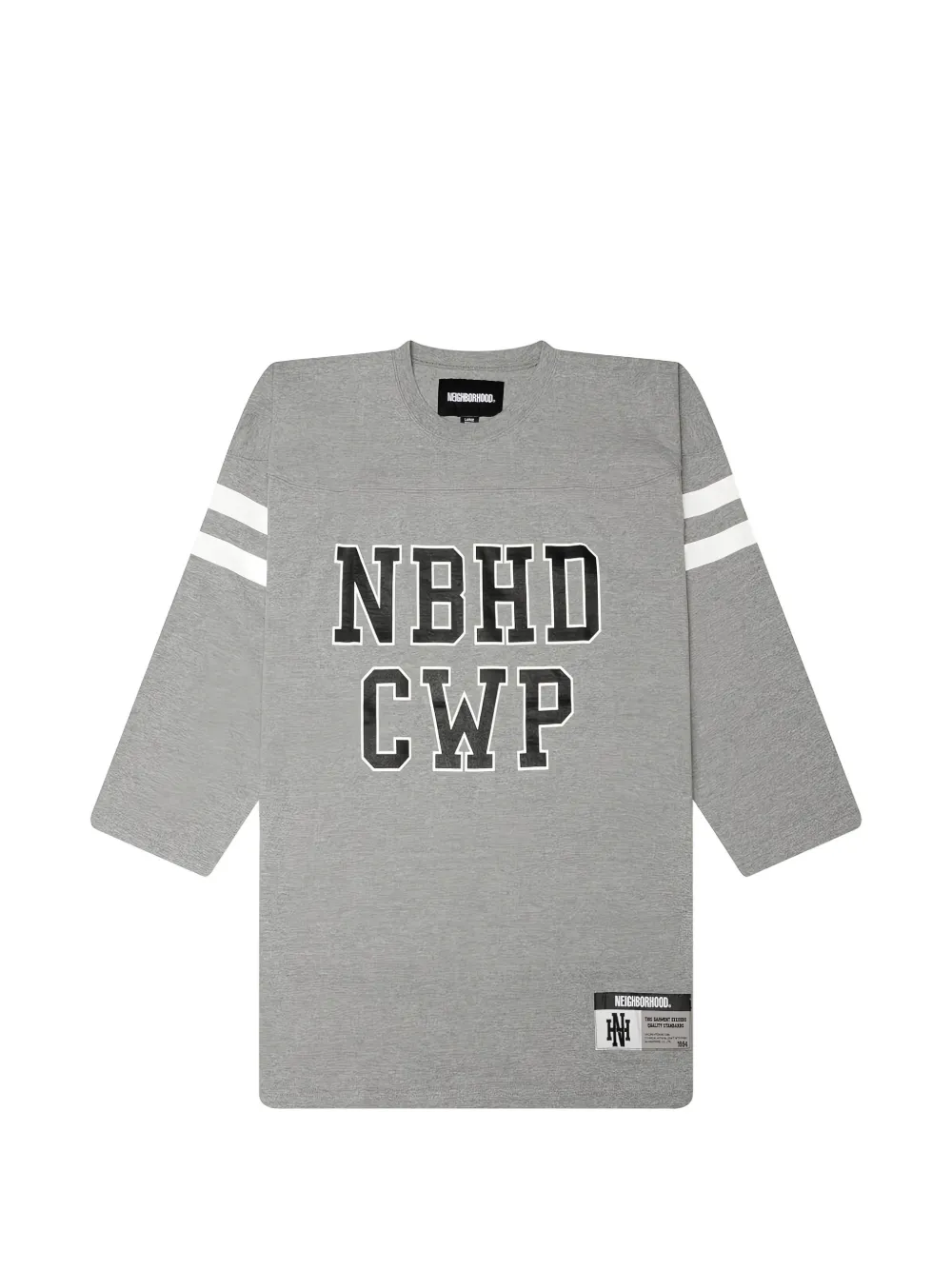 Neighborhood logo-print striped-sleeve T-shirt - Grigio