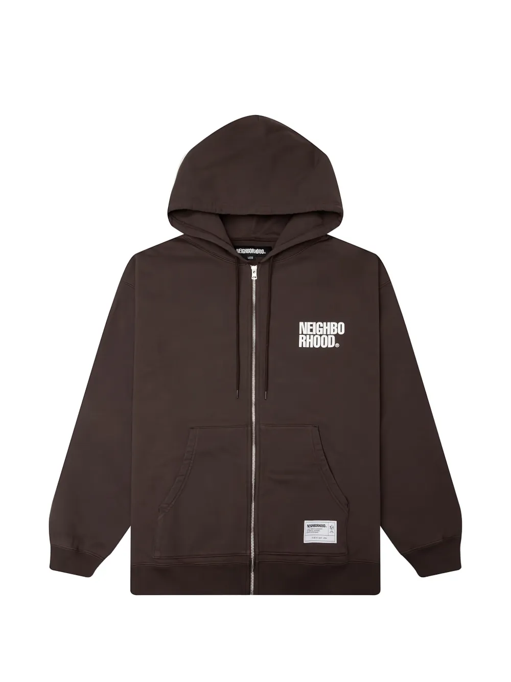 Neighborhood logo-print zip-up hoodie - Marrone