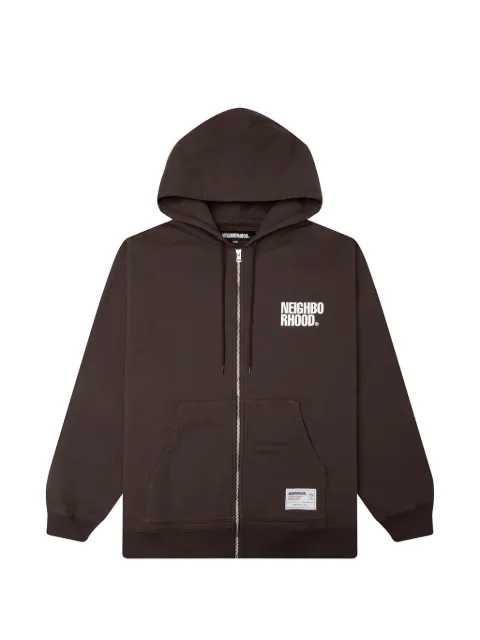 Neighborhood logo-print zip-up hoodie