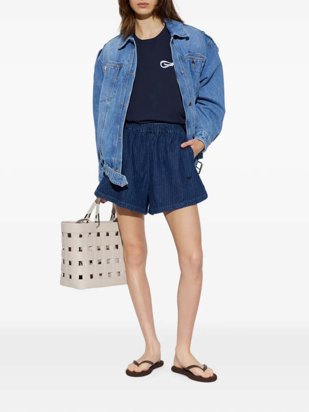 Emporio Armani Elastische mini-shorts met krijtstreep Blauw