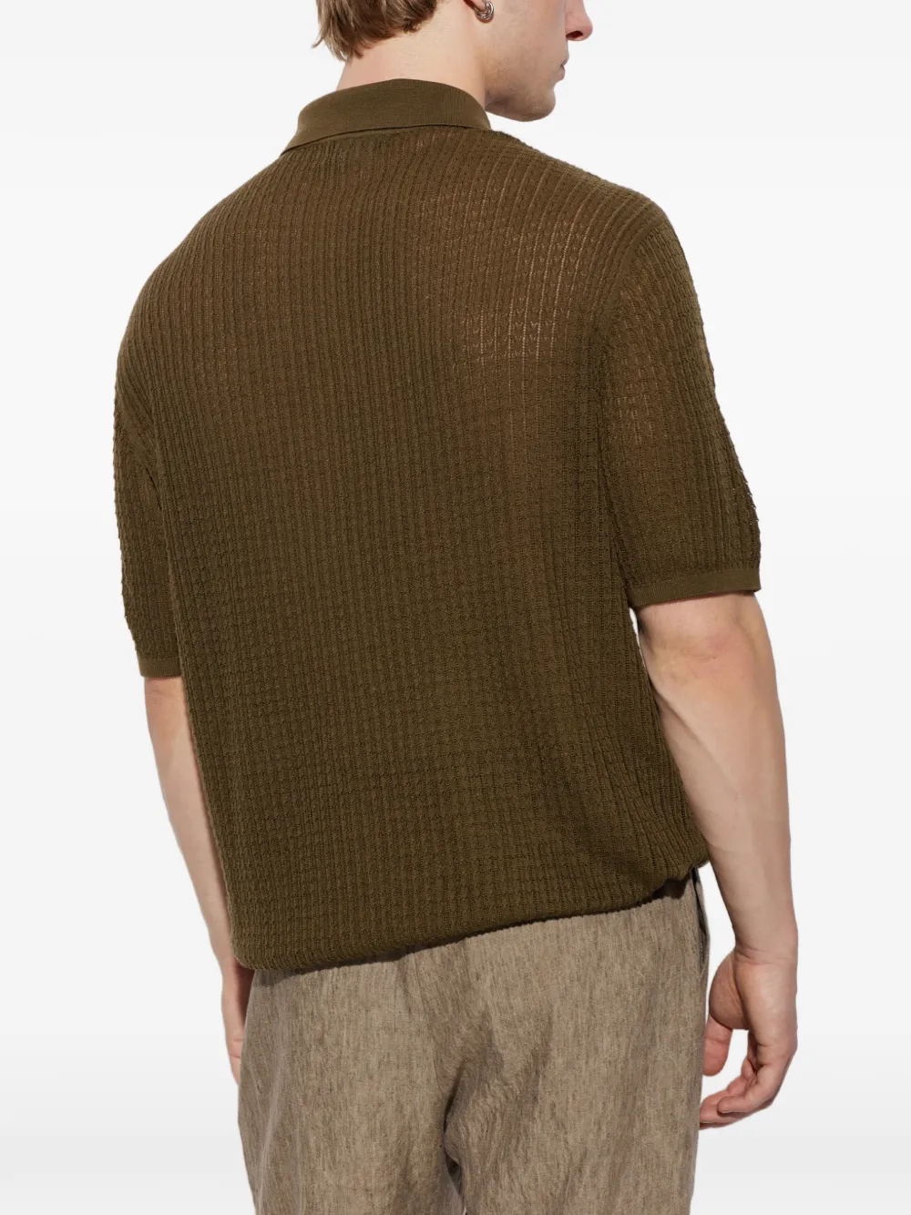 Emporio Armani Geweven poloshirt met rits Groen