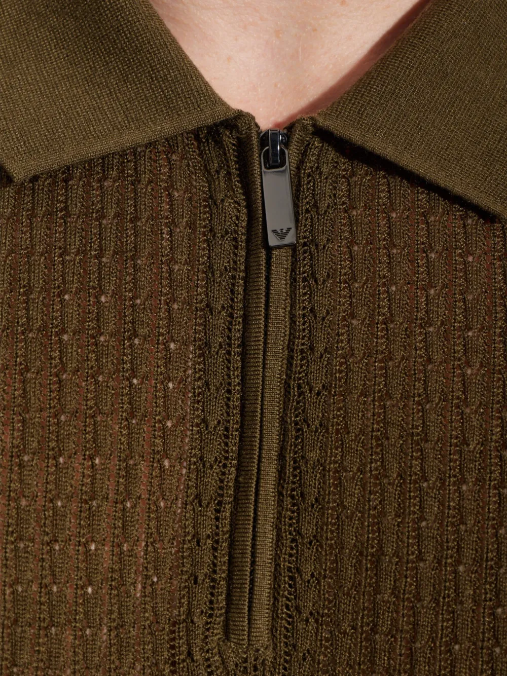 Emporio Armani Geweven poloshirt met rits Groen