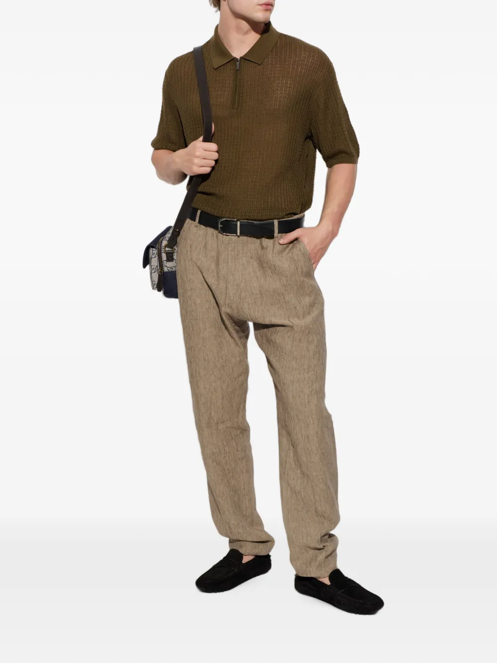 Emporio Armani Geweven poloshirt met rits Groen