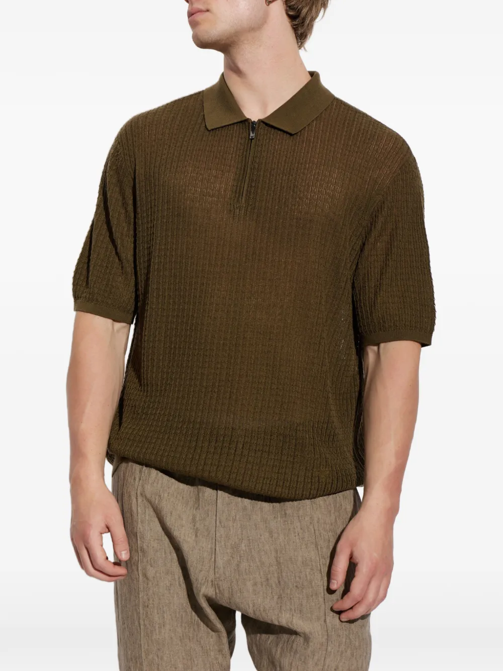 Emporio Armani Geweven poloshirt met rits Groen