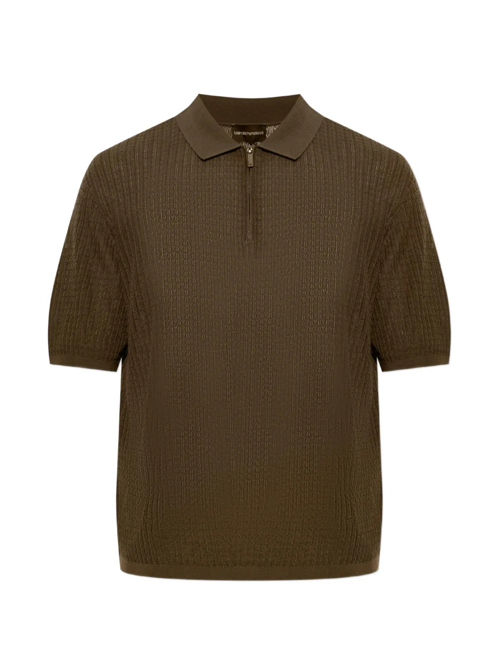 Emporio Armani weave-knit zip-neck polo shirt - Grün