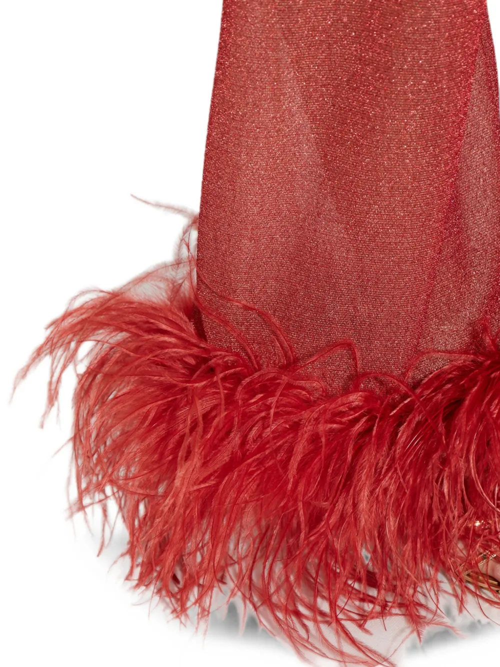 Oséree Metallic broek met veren afwerking Rood