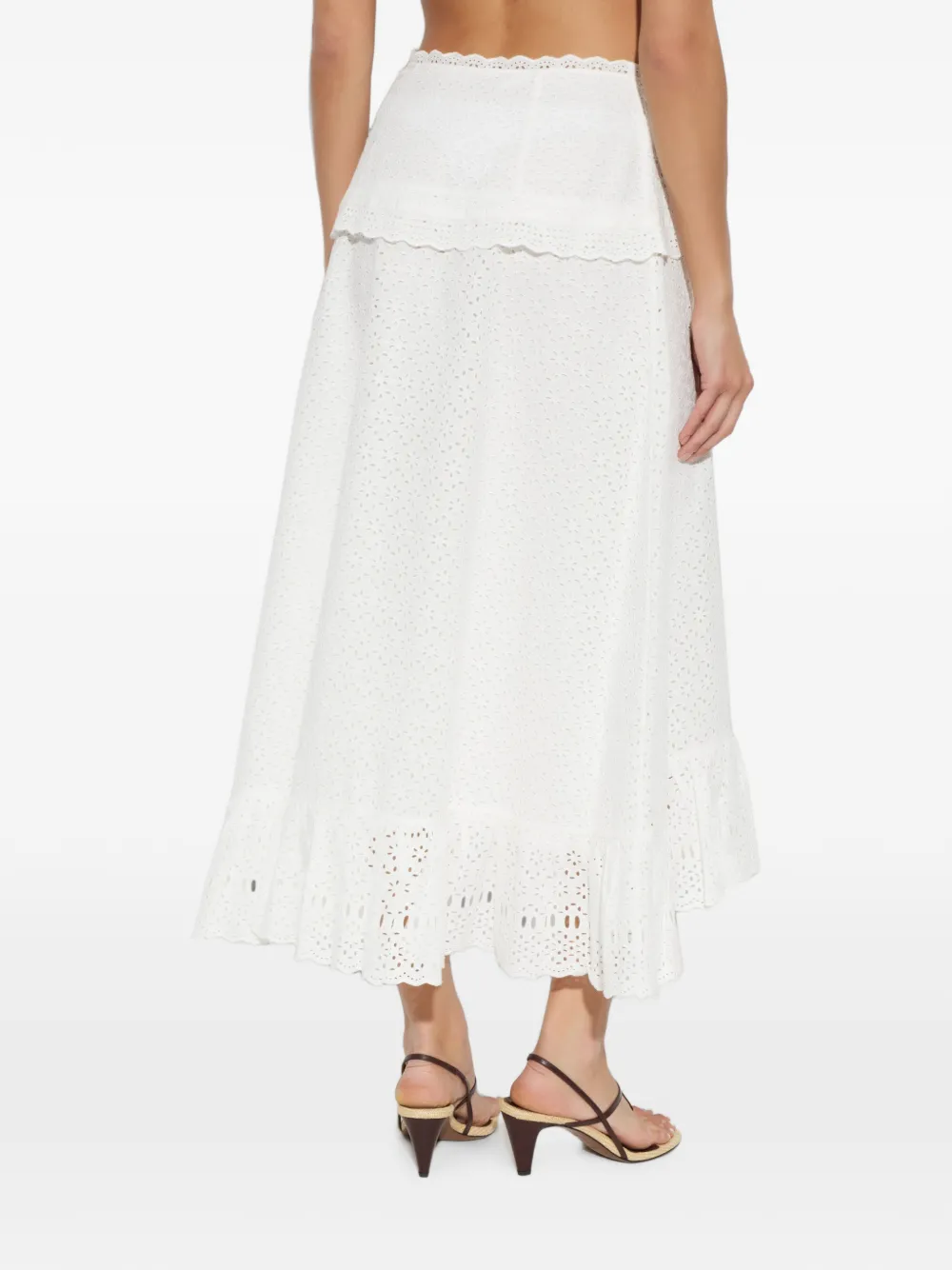 Ulla Johnson Violetta broderie anglaise midi-rok met ruches Wit