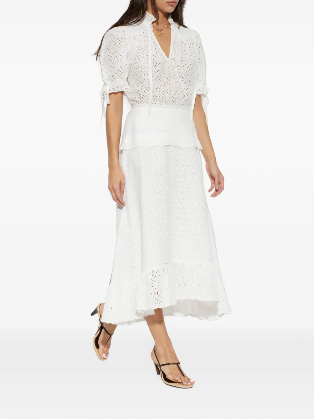 Ulla Johnson Violetta broderie anglaise midi-rok met ruches Wit