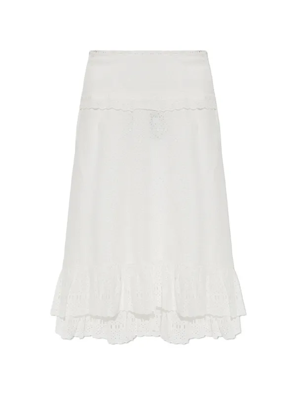 Ulla Johnson Violetta Broderie-anglaise Ruffled Midi Skirt in White