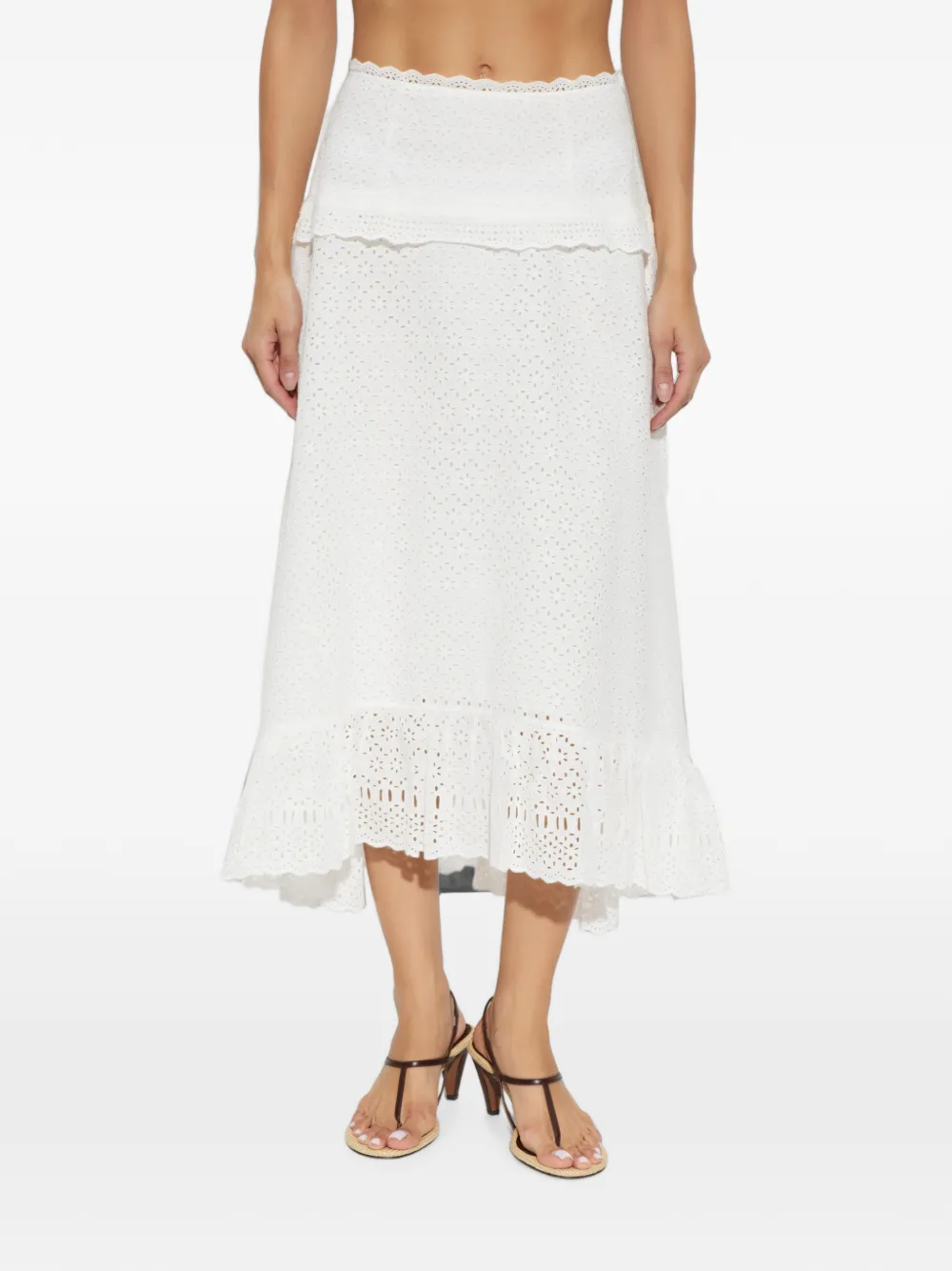Ulla Johnson Violetta broderie anglaise midi-rok met ruches Wit
