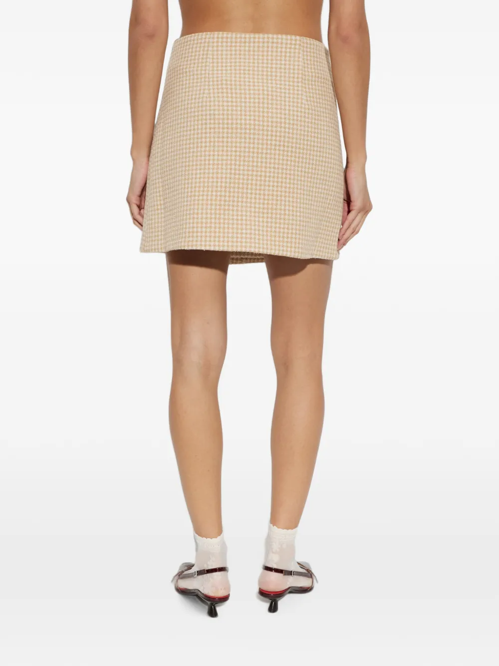 By Malene Birger Esma mini-wikkelrok met pied-de-poule print Beige