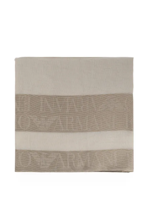 Emporio Armani Logo-jacquard Frayed Scarf in Neutrals