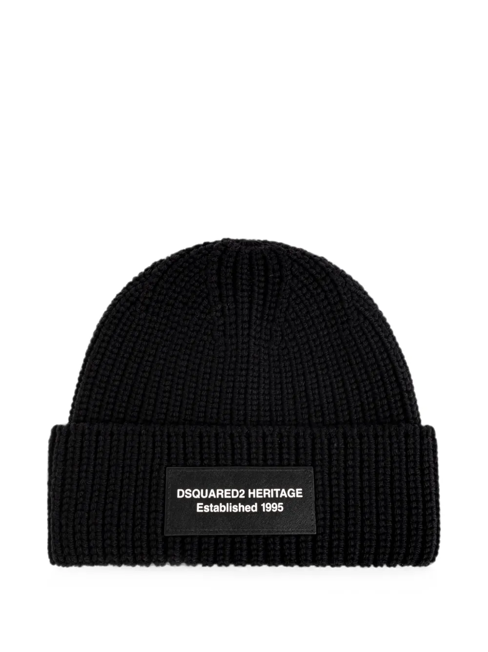 DSQUARED2 Heritage logo-patch ribbed-knit beanie hat - Nero