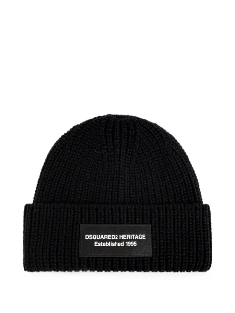 DSQUARED2 Heritage logo-patch ribbed-knit beanie hat