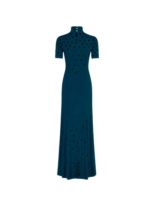 Rabanne velvet-detail Maxi Dress | Blue