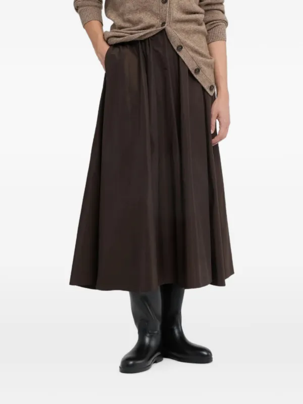 ASPESI Elasticated-waistband Flared Midi Skirt in Brown