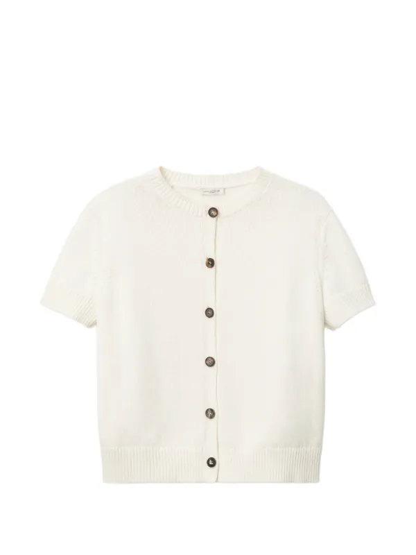 Lafayette 148 Short-sleeve Crew-neck Cardigan in Neutrals