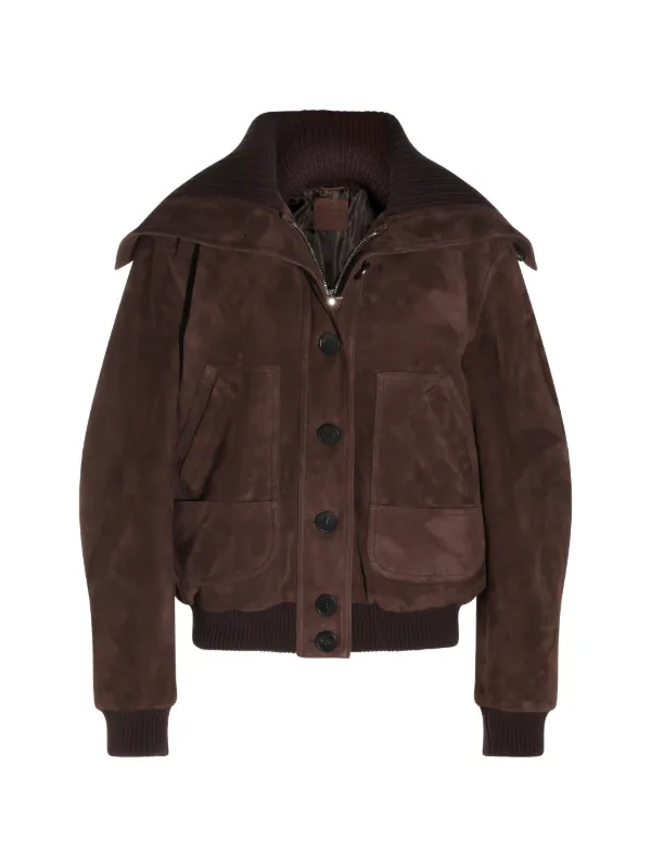 The Attico Ribbed-collar Suede Jacket in Brown