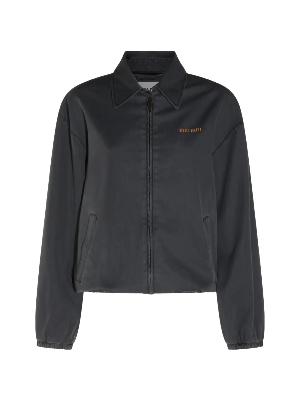 Miu Miu logo-embroidered zip-up jacket - Grau