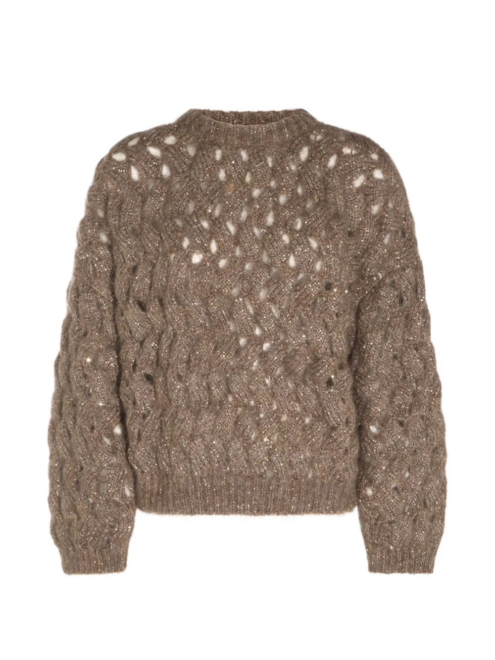 Brunello Cucinelli sequin-embellished cable-knit sweater - Marrone