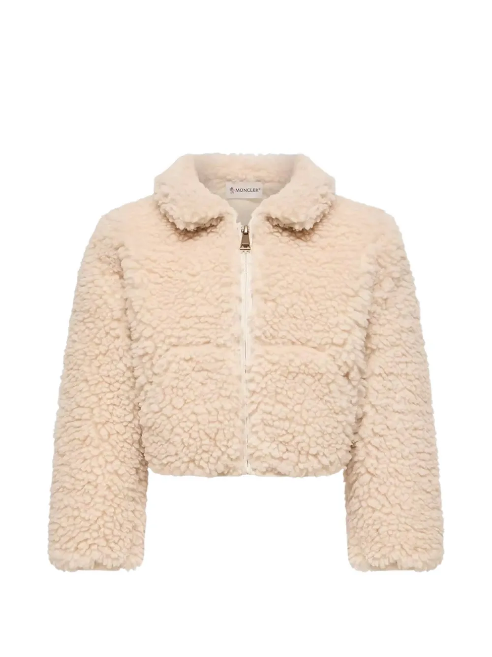 Moncler Enfant veste zippée Teddy à patch logo - Tons neutres Moncler Enfant veste zippée Teddy à patch logo - Tons neutres