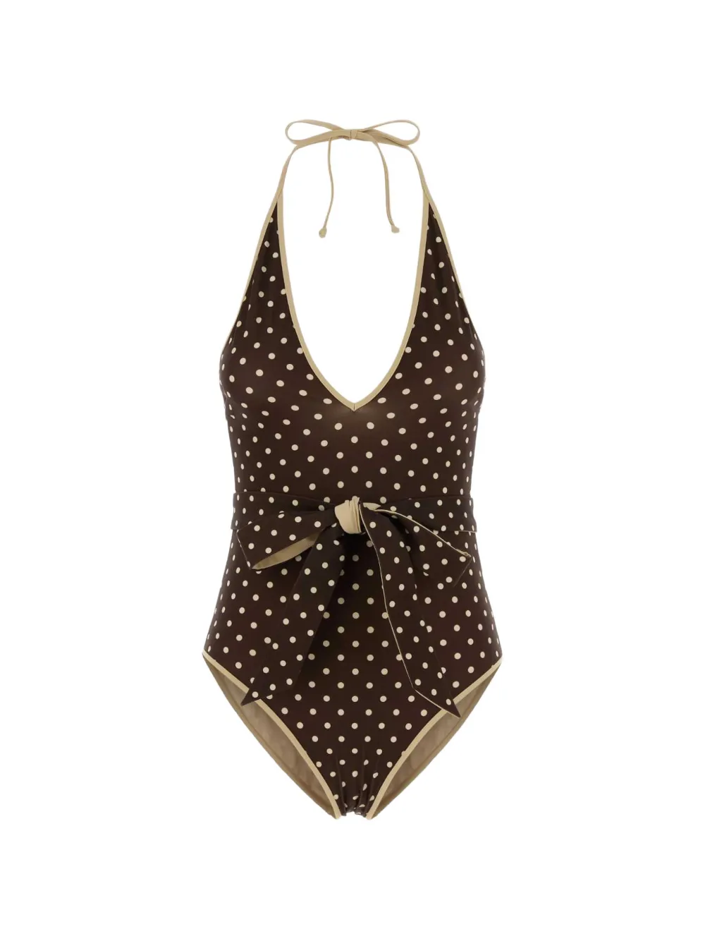 Valentino Garavani polka-dot halterneck swimsuit - Braun