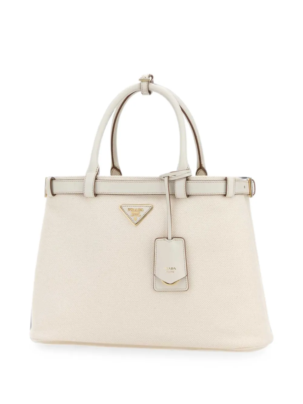 Prada Medium Buckle canvas shopper met logoplakkaat Wit