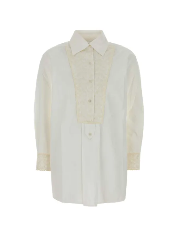 Bode Lace-panelled Pleated Shirt in White