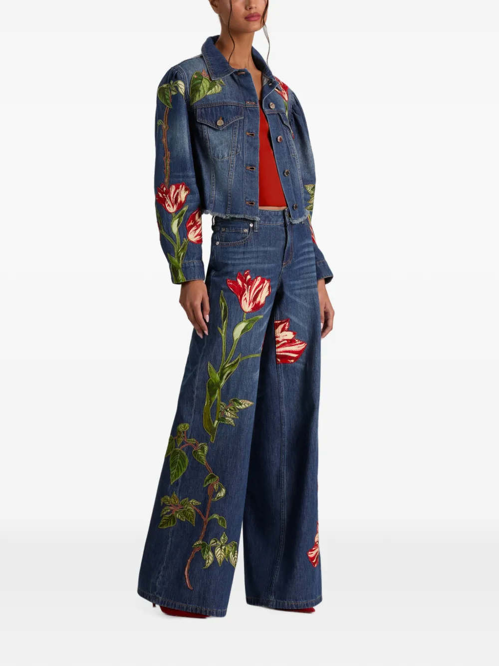 alice + olivia Amazing jeans met geborduurde bloemen Blauw