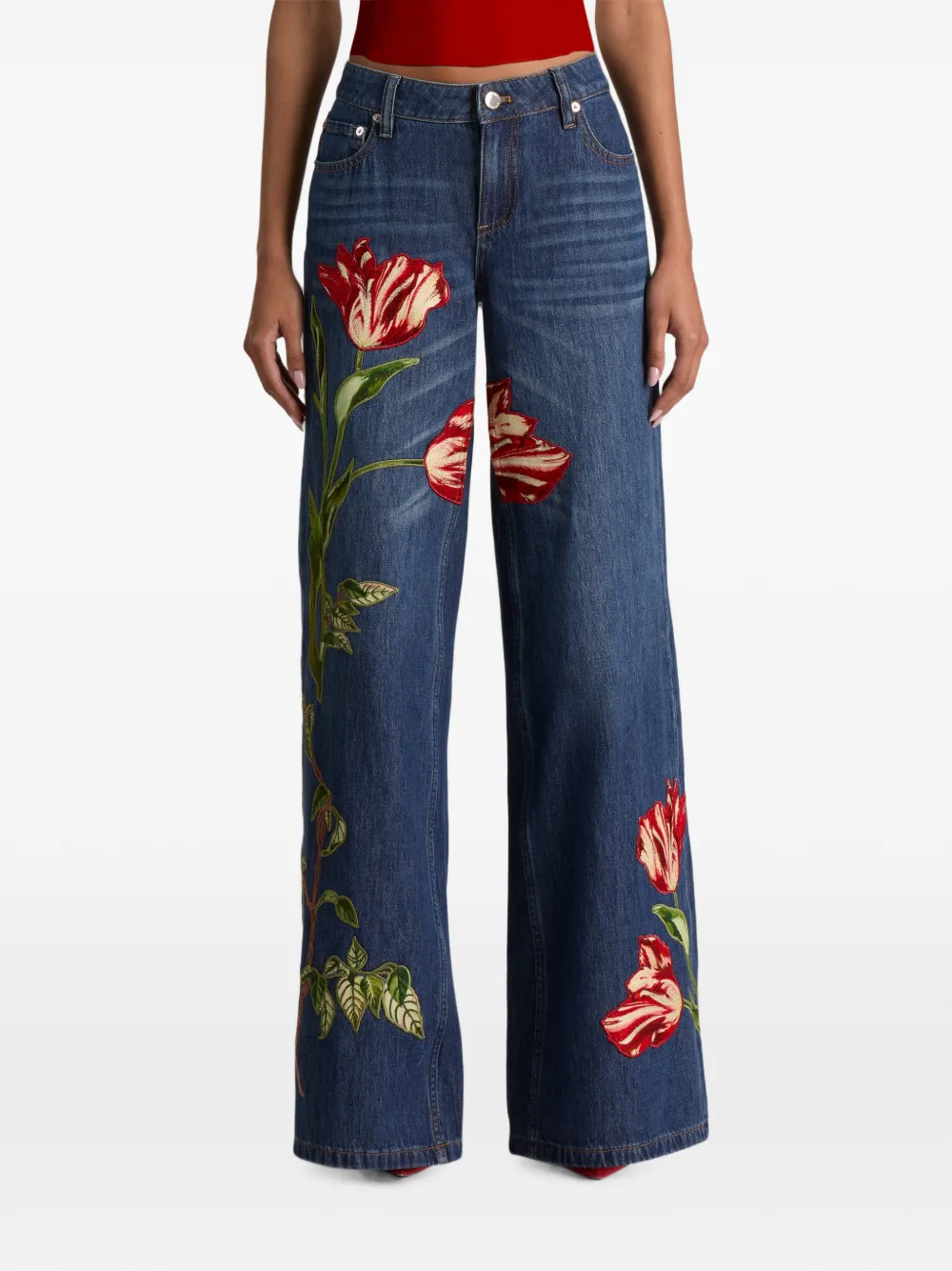 alice + olivia Amazing jeans met geborduurde bloemen Blauw