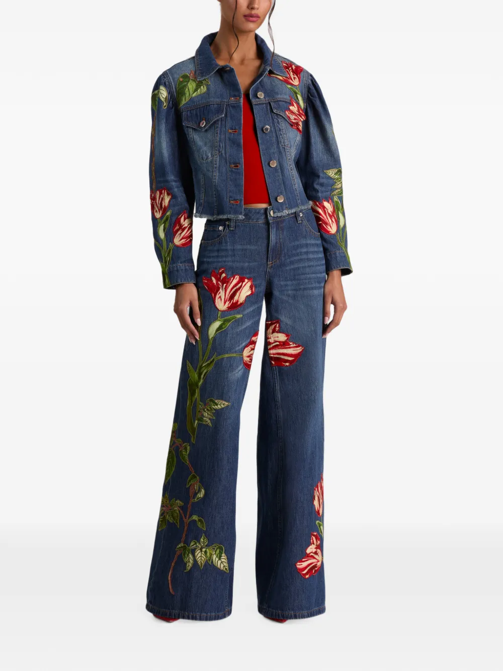 alice + olivia Amazing jeans met geborduurde bloemen Blauw