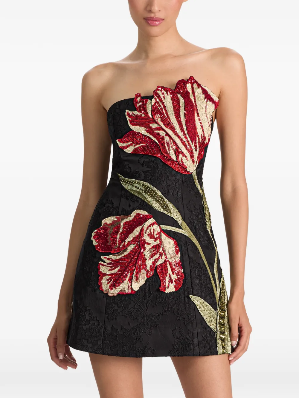 alice + olivia Katia mini-jurk verfraaid met pailletten en geborduurde bloemen Zwart