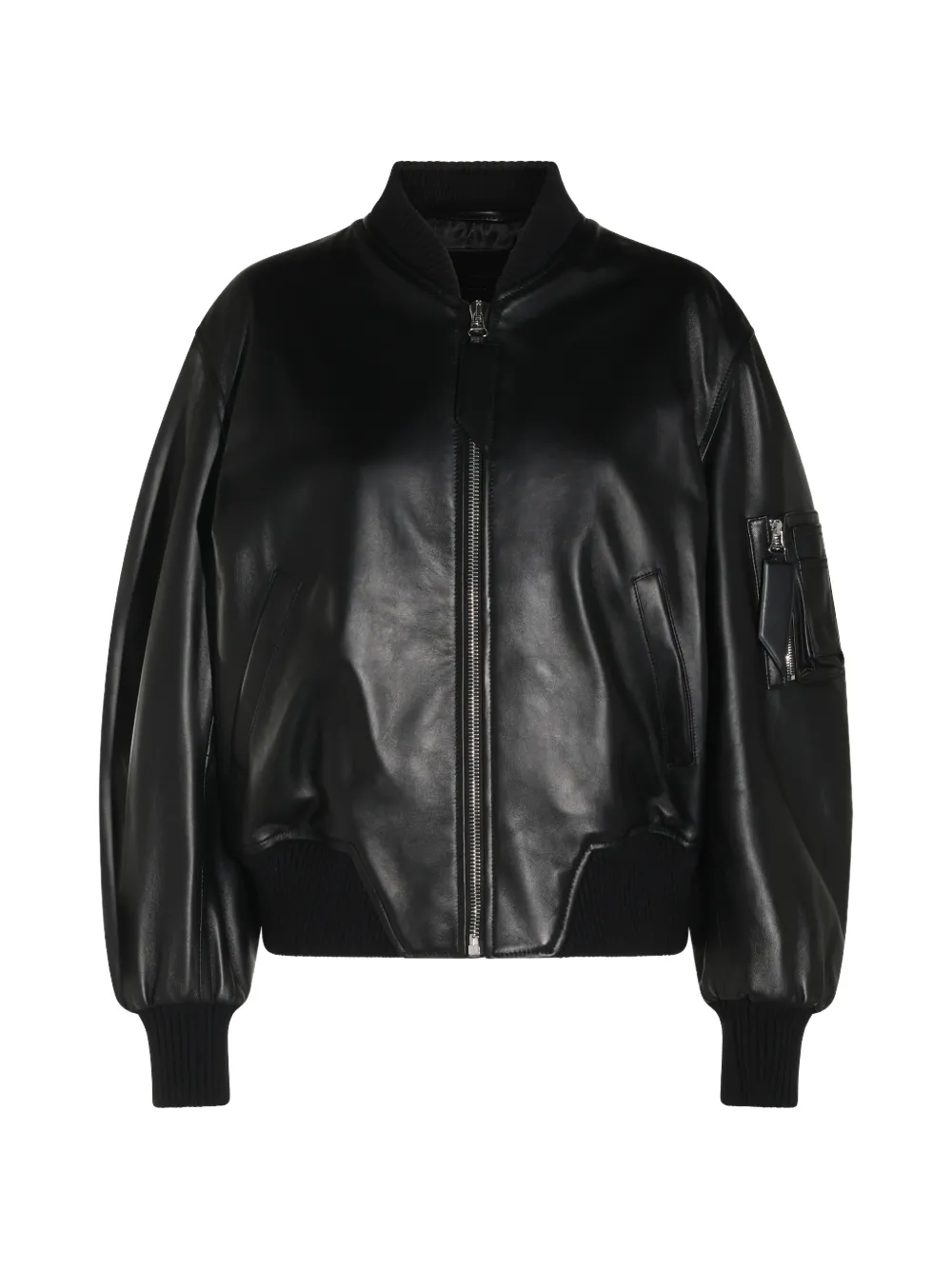 The Attico Anja zip-up leather bomber jacket - Schwarz