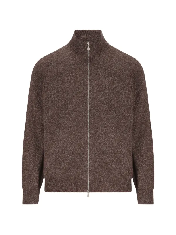 Brunello Cucinelli zip-up ribbed-trim Sweater | Brown | FARFETCH
