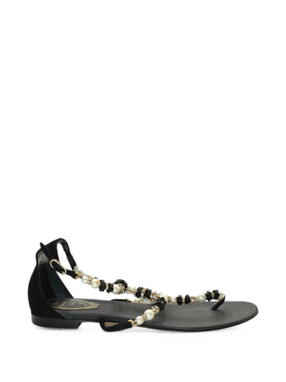 René Caovilla pearl crystal-embellished T-strap sandals - Nero