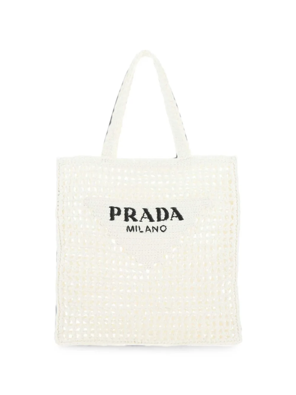 Prada logo-embroidered raffia tote bag - Bianco