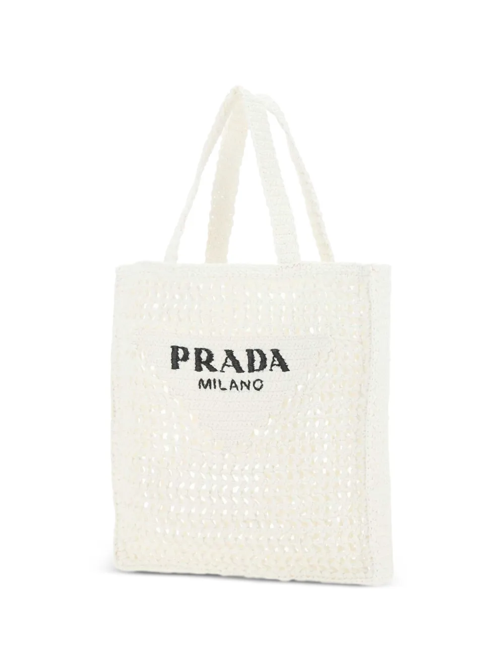 Prada logo-embroidered Raffia Tote Bag | White | FARFETCH